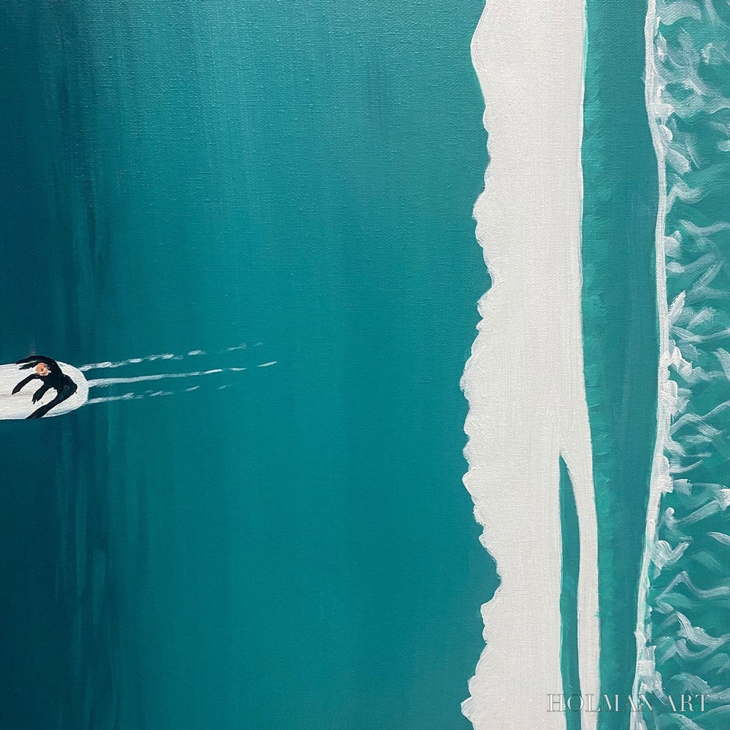 HOLMAN ART Ocean'S Three – Minimalist Aerial Surfing Scene Oil Painting - image 3