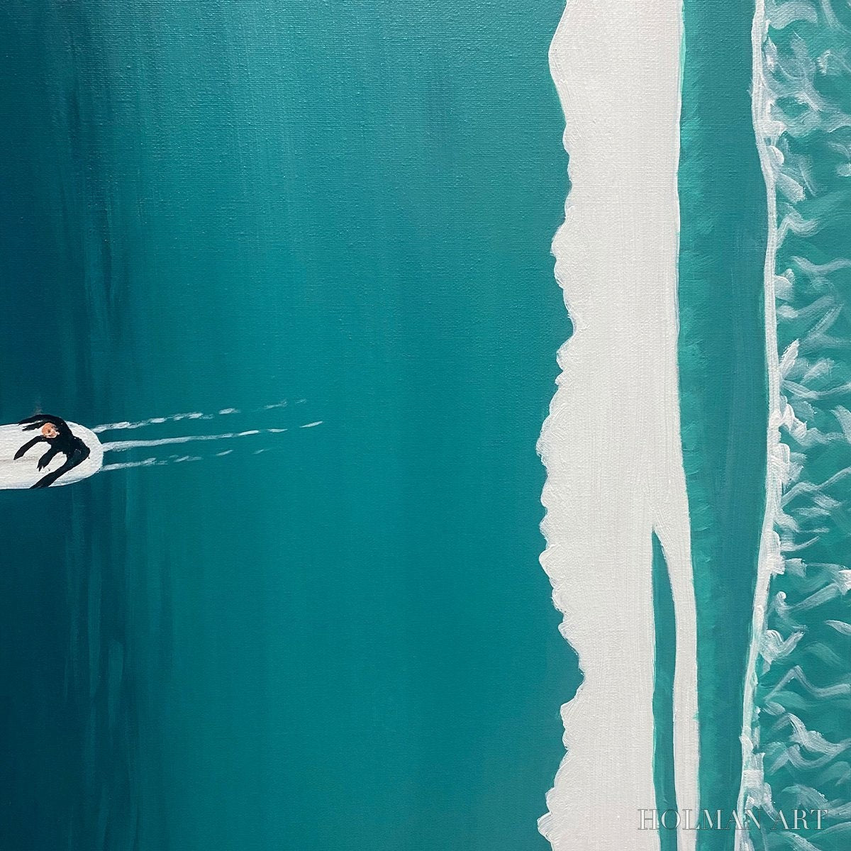 HOLMAN ART Ocean'S Three – Minimalist Aerial Surfing Scene Oil Painting - image 3