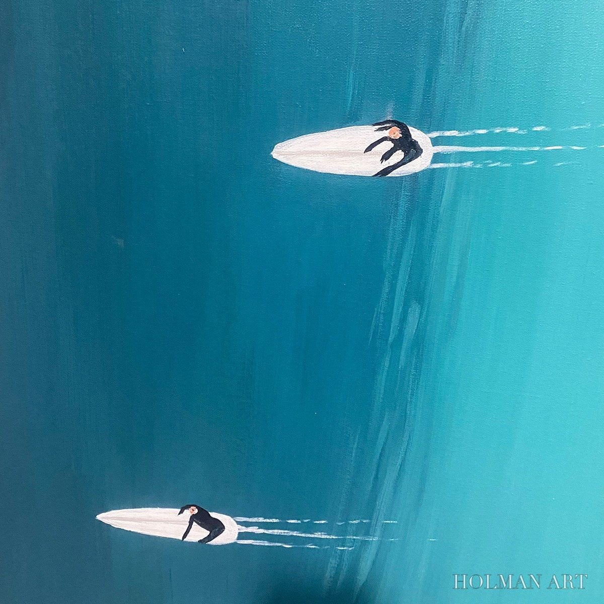 HOLMAN ART Ocean'S Three – Minimalist Aerial Surfing Scene Oil Painting - image 6