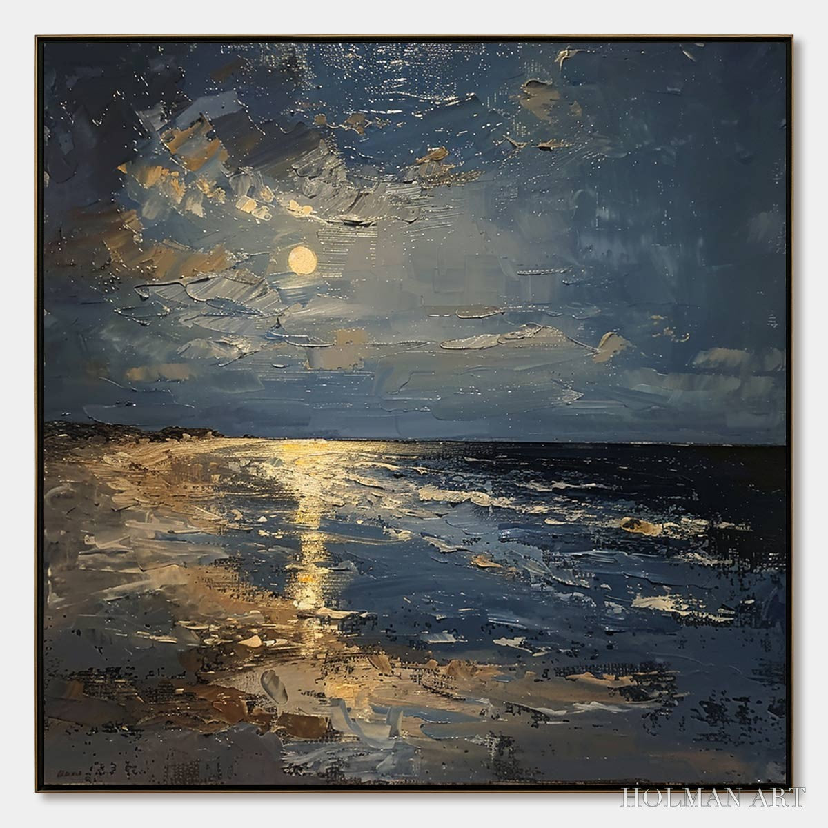 HOLMAN ART Moonlit Serenity – Impressionist Coastal Night Oil Painting - image 1