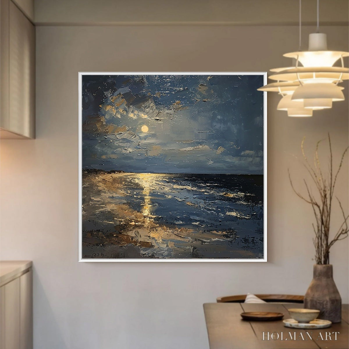 HOLMAN ART Moonlit Serenity – Impressionist Coastal Night Oil Painting - image 2
