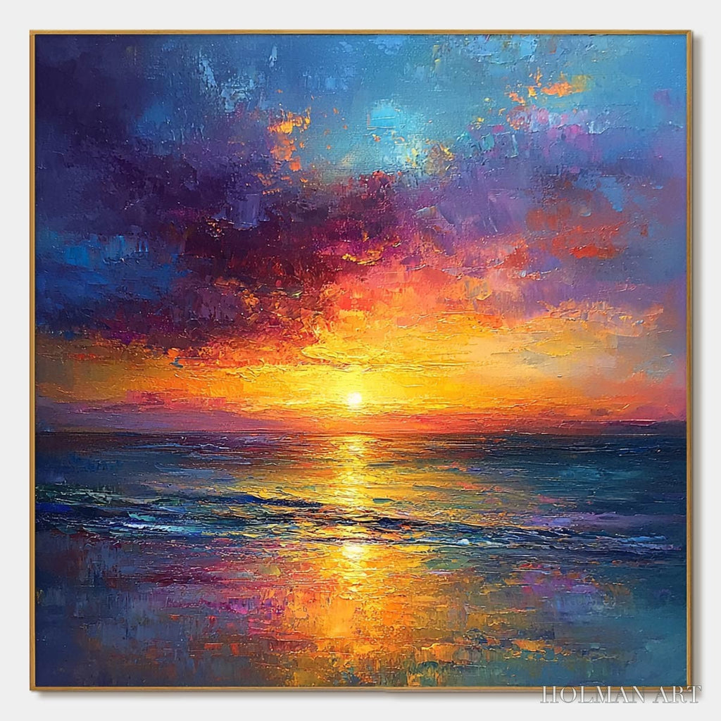 HOLMAN ART Golden Hour – Vibrant Sunset Seascape Oil Painting - image 1