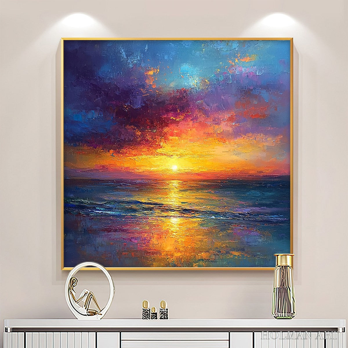 HOLMAN ART Golden Hour – Vibrant Sunset Seascape Oil Painting - image 2