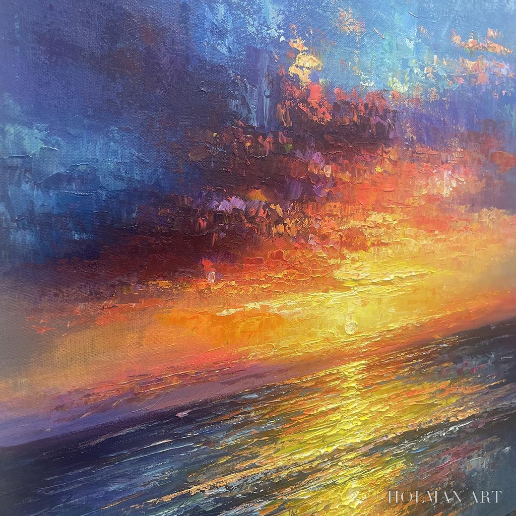 HOLMAN ART Golden Hour – Vibrant Sunset Seascape Oil Painting - image 3