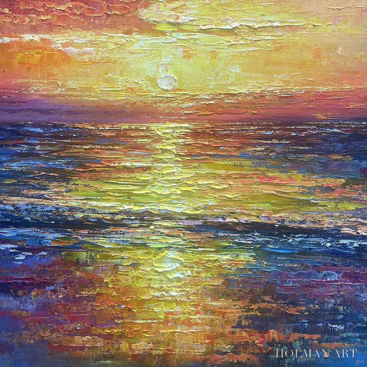 HOLMAN ART Golden Hour – Vibrant Sunset Seascape Oil Painting - image 5
