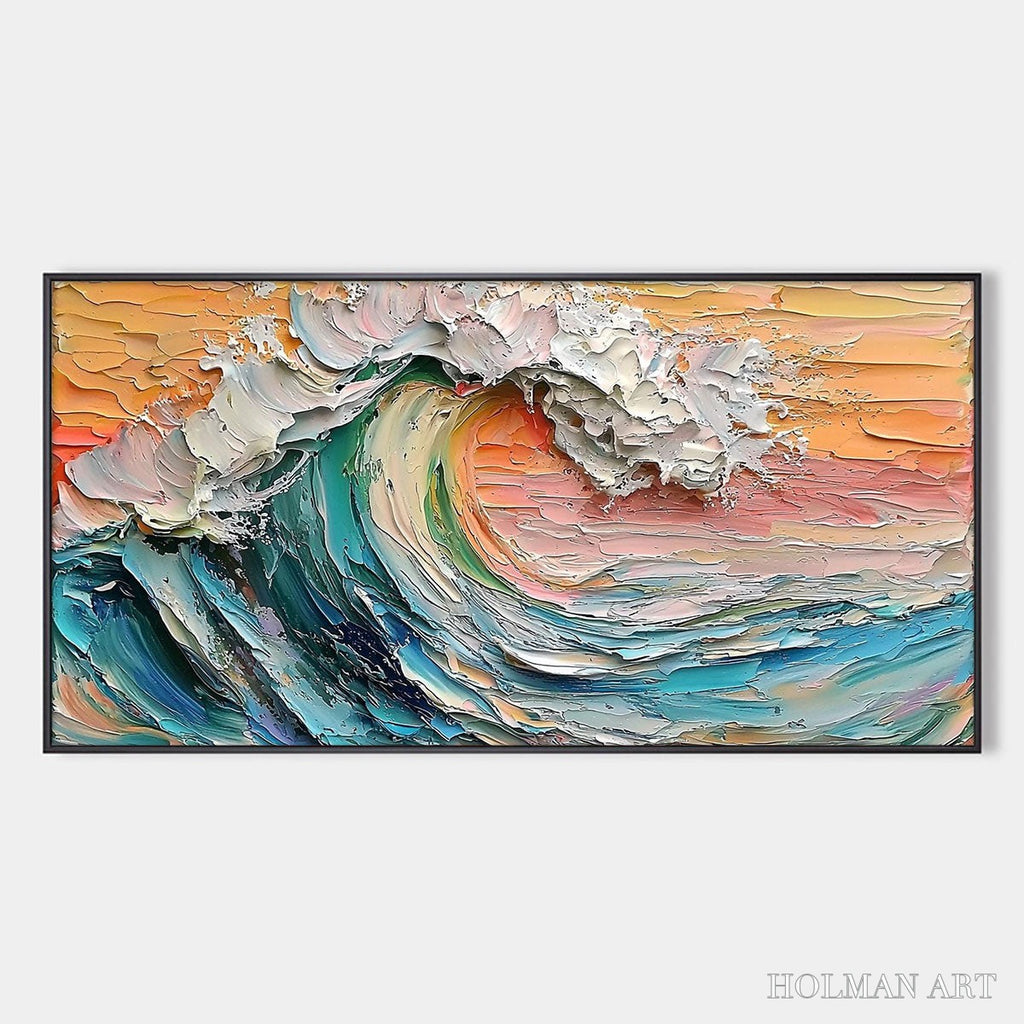 HOLMAN ART Sunset Surge – Textured Impasto Ocean Wave Oil Painting - image 1