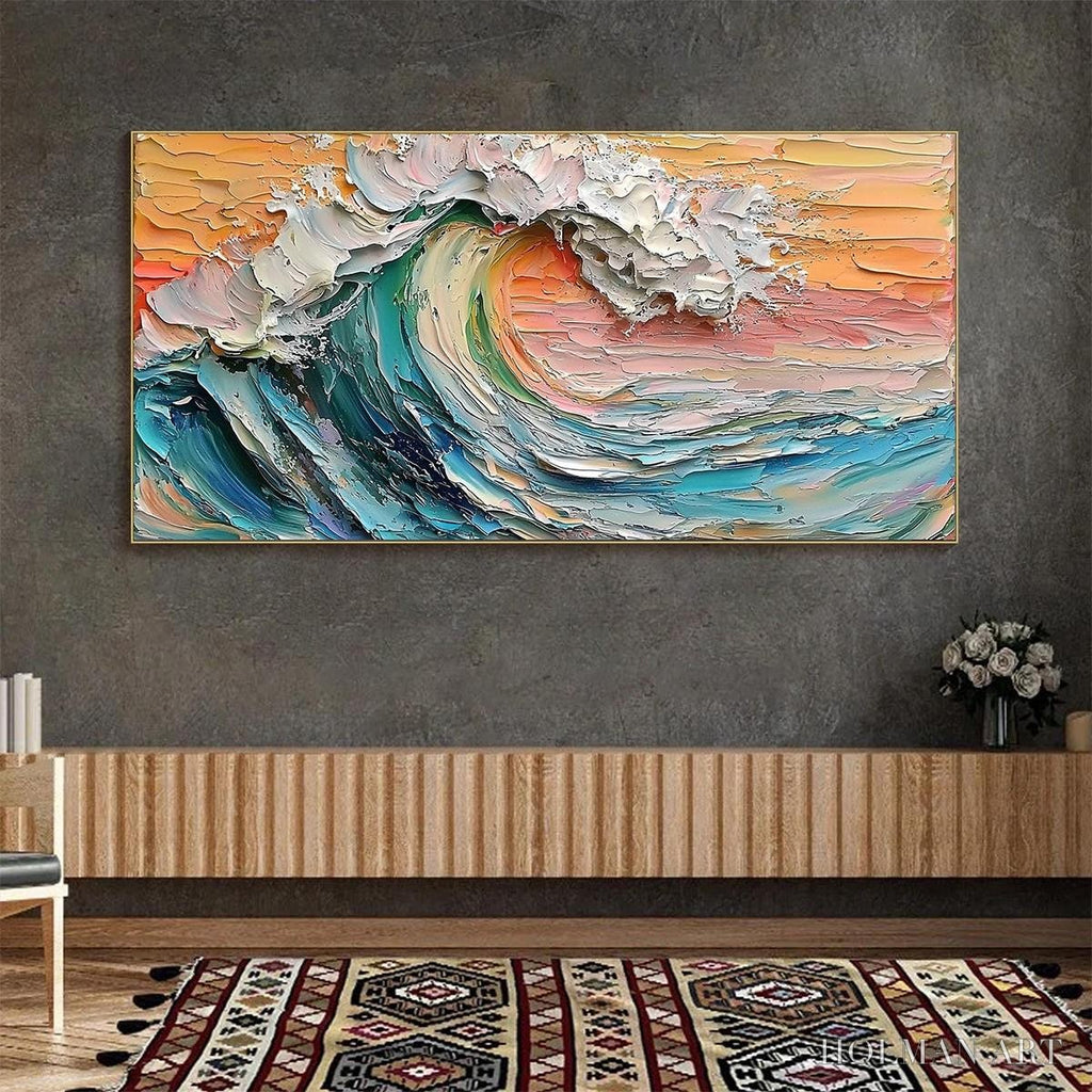 HOLMAN ART Sunset Surge – Textured Impasto Ocean Wave Oil Painting - image 2
