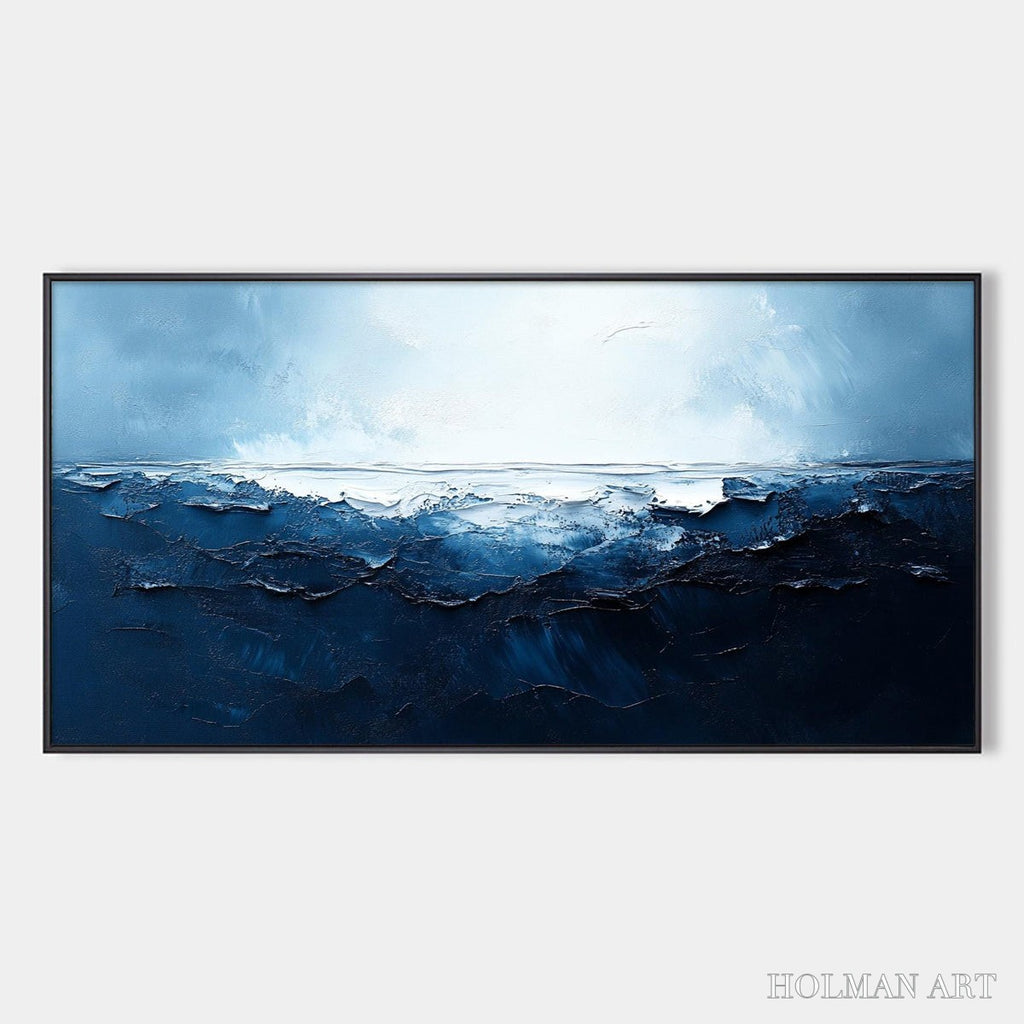 HOLMAN ART Twilight Sea – Textured Abstract Ocean Oil Painting in Blue - image 1