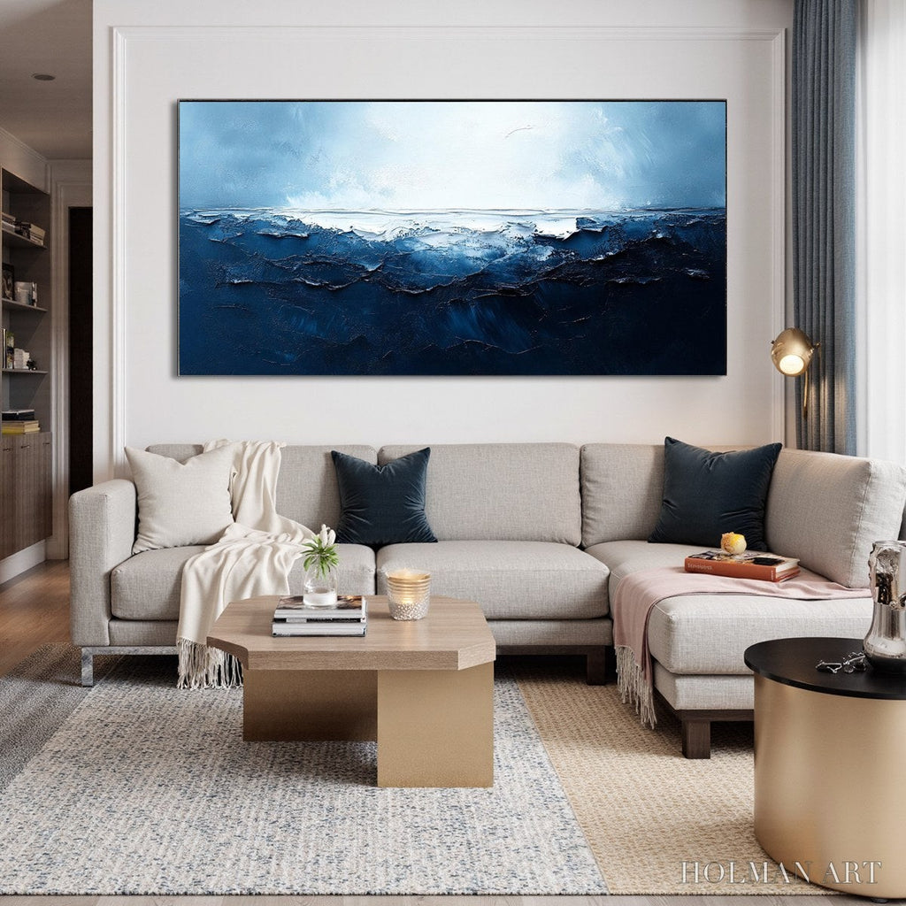HOLMAN ART Twilight Sea – Textured Abstract Ocean Oil Painting in Blue - image 2