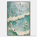HOLMAN ART Surf'S Up – Textured Aerial View of Surfers Oil Painting - image 1