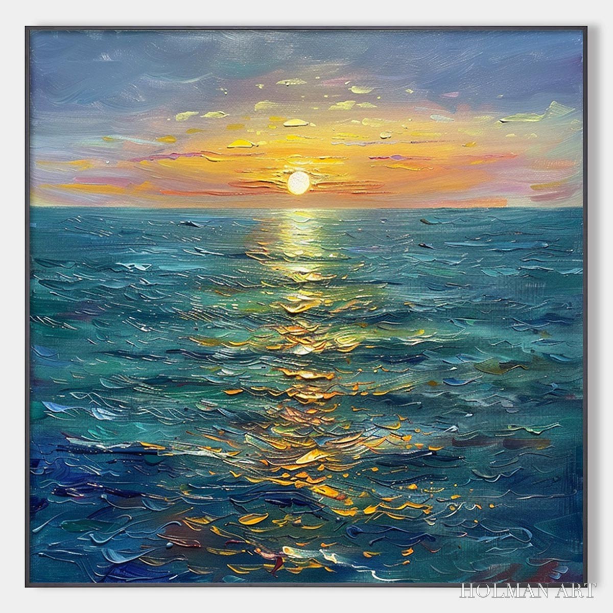 HOLMAN ART Golden Hour – Textured Sunset Seascape Oil Painting - image 1