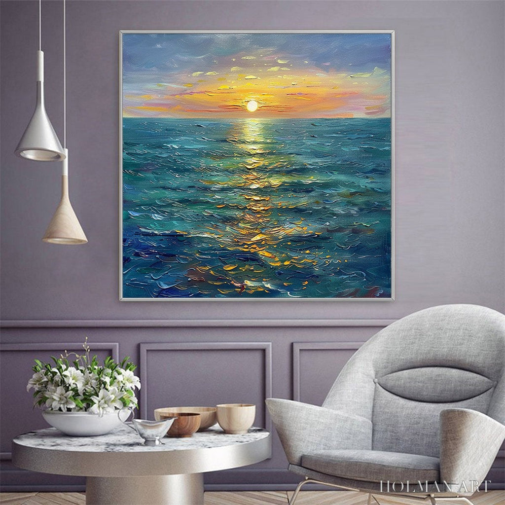 HOLMAN ART Golden Hour – Textured Sunset Seascape Oil Painting - image 2