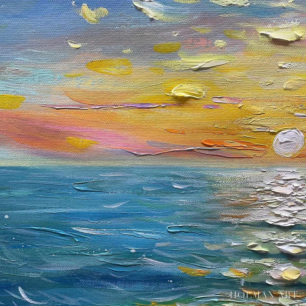 HOLMAN ART Golden Hour – Textured Sunset Seascape Oil Painting - image 3