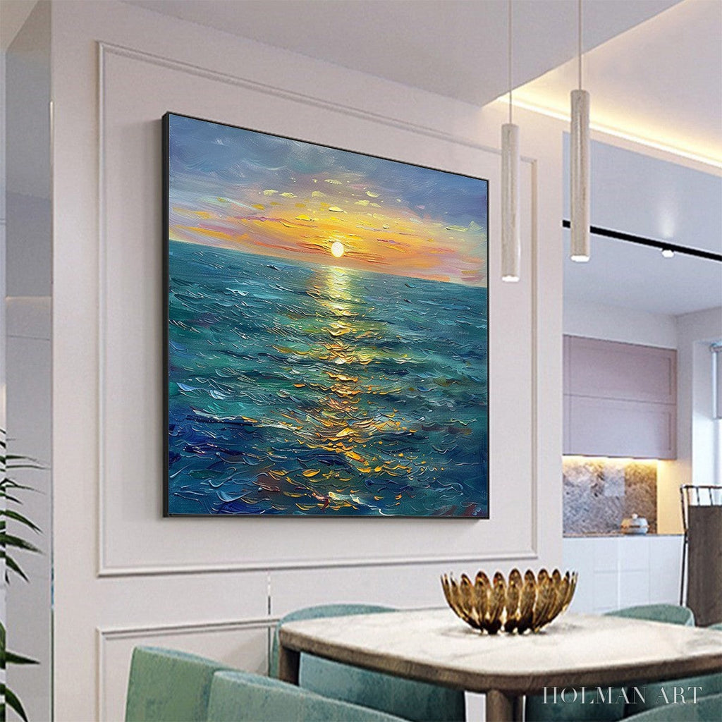 HOLMAN ART Golden Hour – Textured Sunset Seascape Oil Painting - image 4