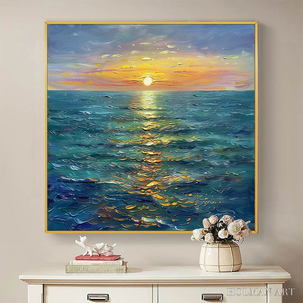 HOLMAN ART Golden Hour – Textured Sunset Seascape Oil Painting - image 6