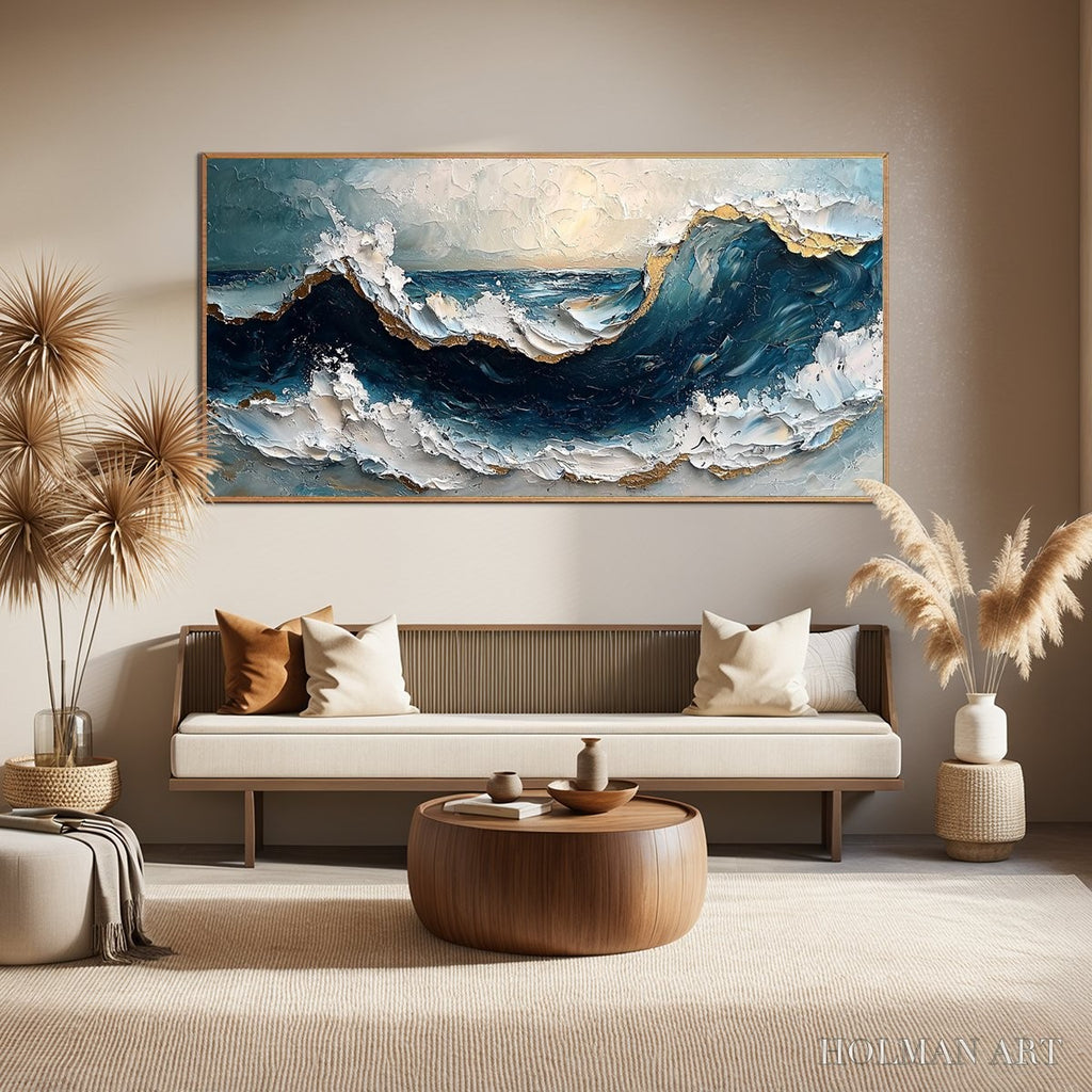 HOLMAN ART Golden Tide – Textured Impasto Ocean Wave Oil Painting - image 2