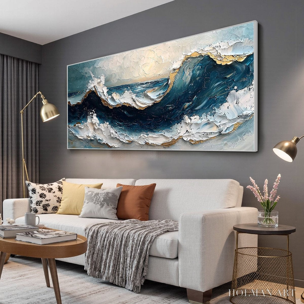 HOLMAN ART Golden Tide – Textured Impasto Ocean Wave Oil Painting - image 4