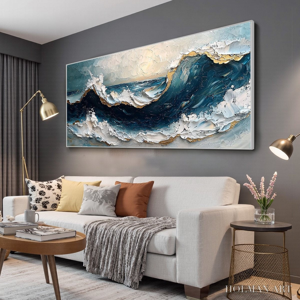 HOLMAN ART Golden Tide – Textured Impasto Ocean Wave Oil Painting - image 4