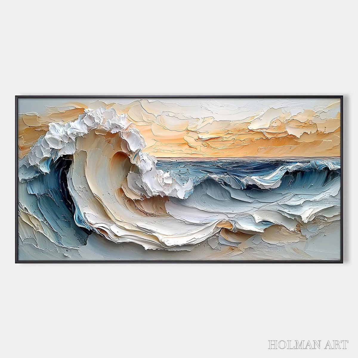HOLMAN ART Frozen Tide – Textured Abstract Blue and White Oil Painting - image 1