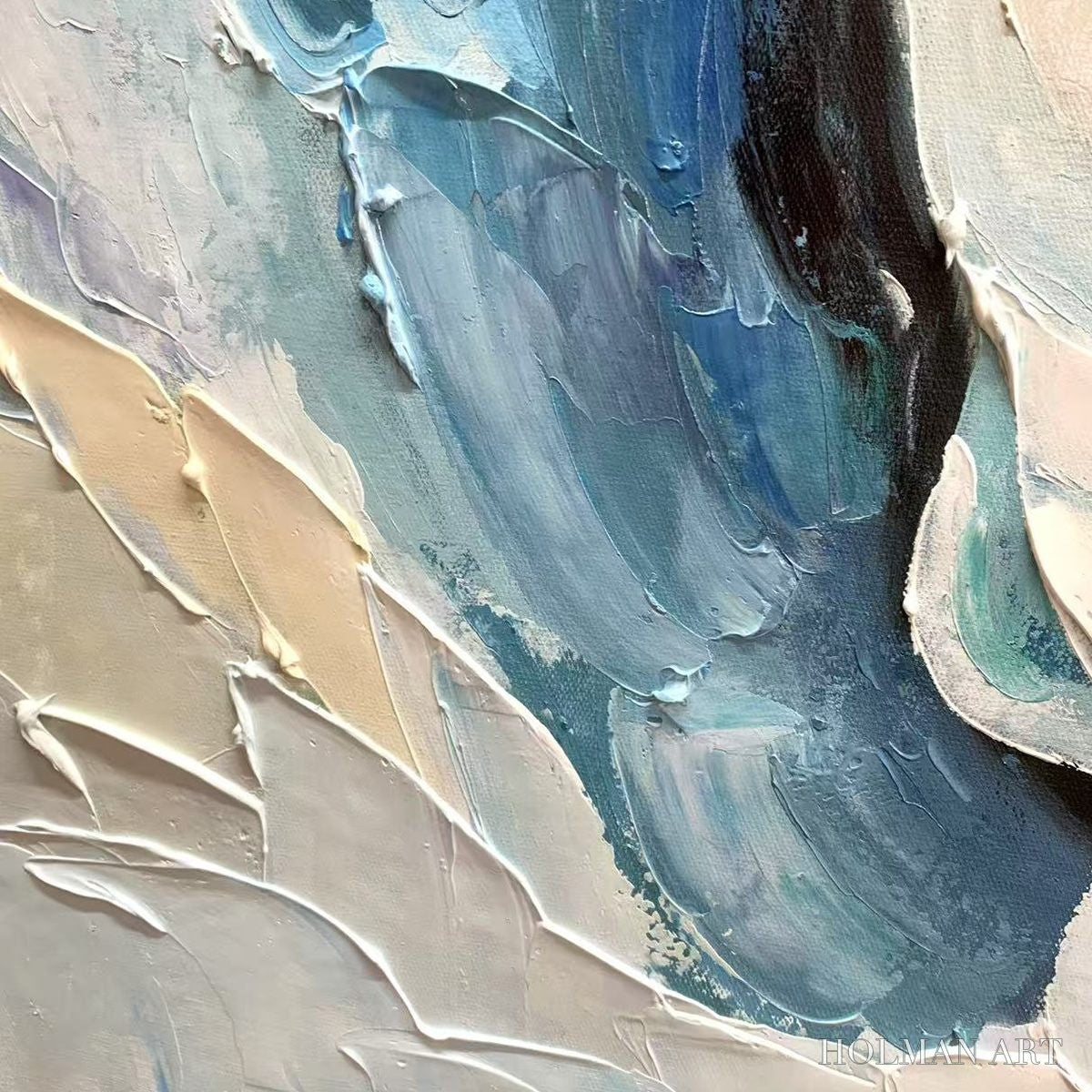 HOLMAN ART Frozen Tide – Textured Abstract Blue and White Oil Painting - image 3