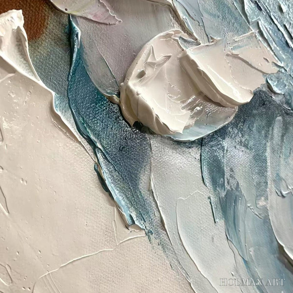 HOLMAN ART Frozen Tide – Textured Abstract Blue and White Oil Painting - image 6