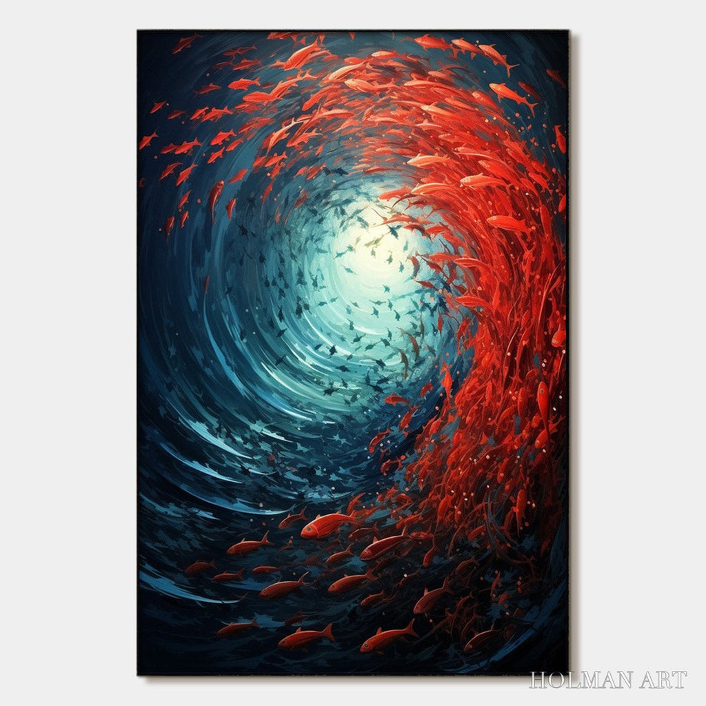 HOLMAN ART Oceanic Dance – Abstract Swirling Fish Oil Painting - image 1
