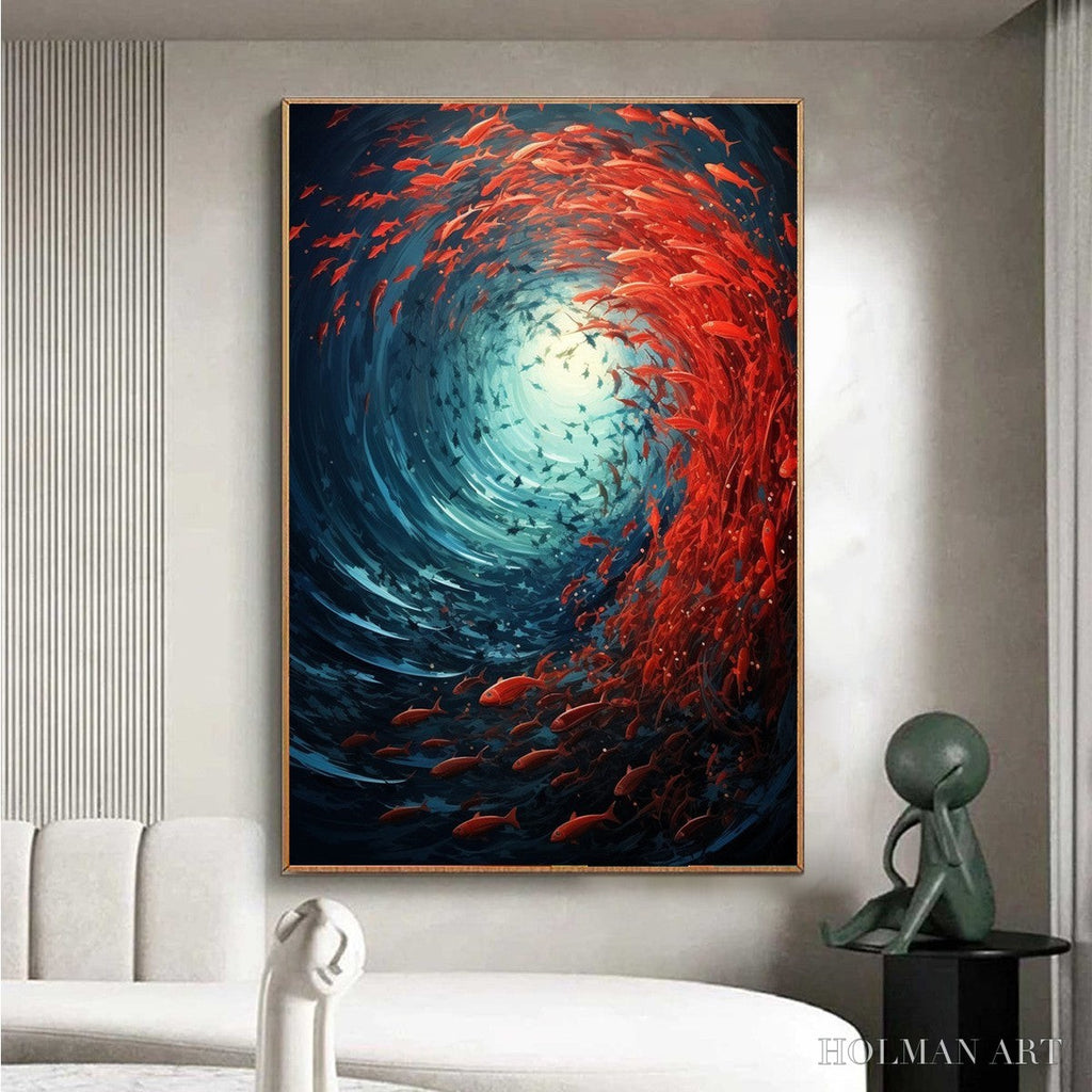 HOLMAN ART Oceanic Dance – Abstract Swirling Fish Oil Painting - image 2