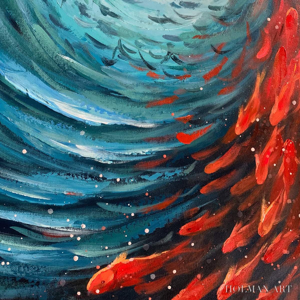 HOLMAN ART Oceanic Dance – Abstract Swirling Fish Oil Painting - image 3