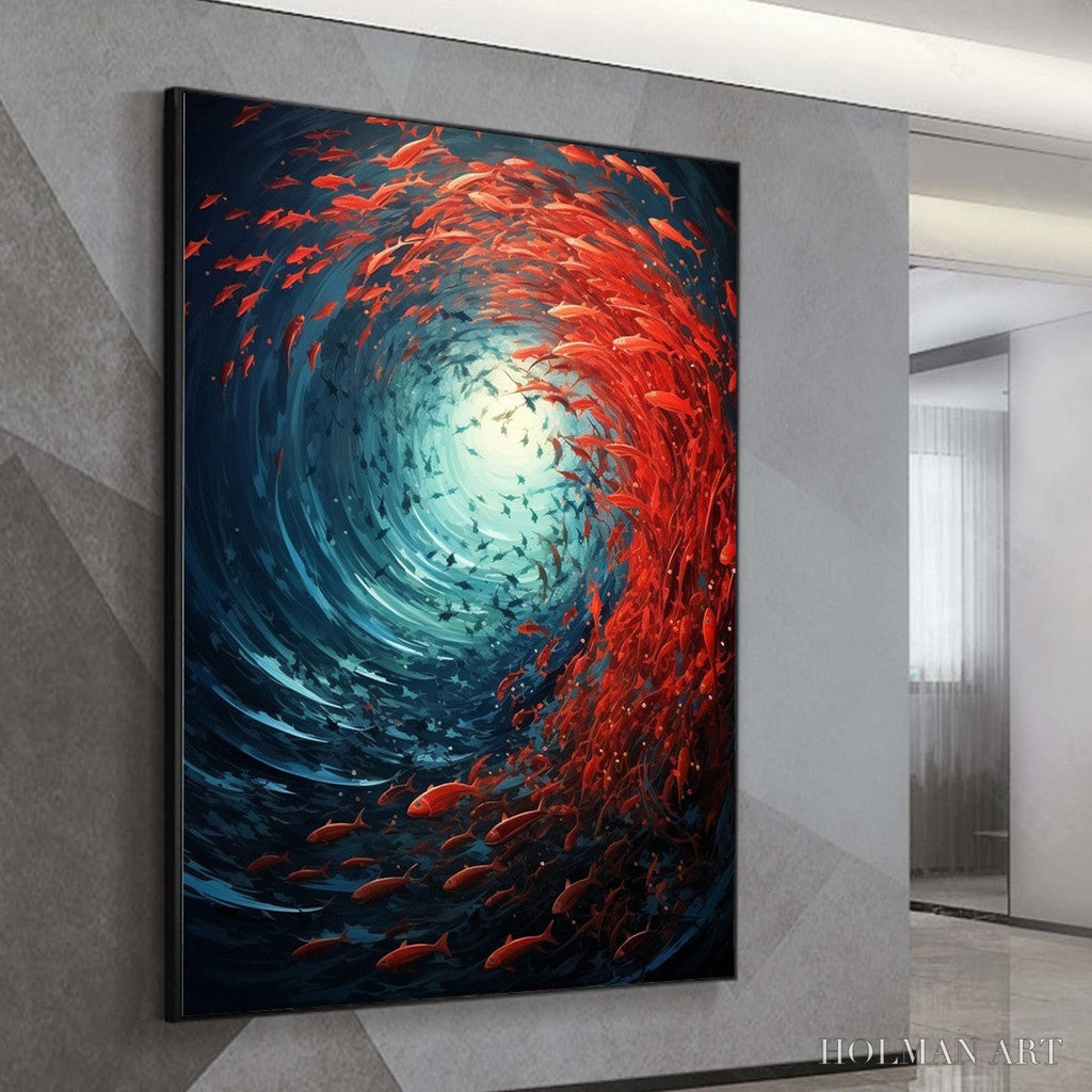 HOLMAN ART Oceanic Dance – Abstract Swirling Fish Oil Painting - image 4