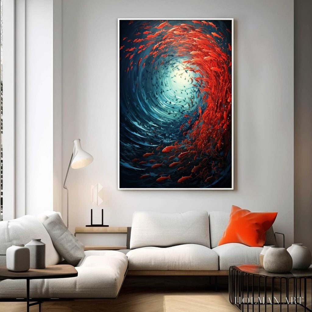 HOLMAN ART Oceanic Dance – Abstract Swirling Fish Oil Painting - image 6