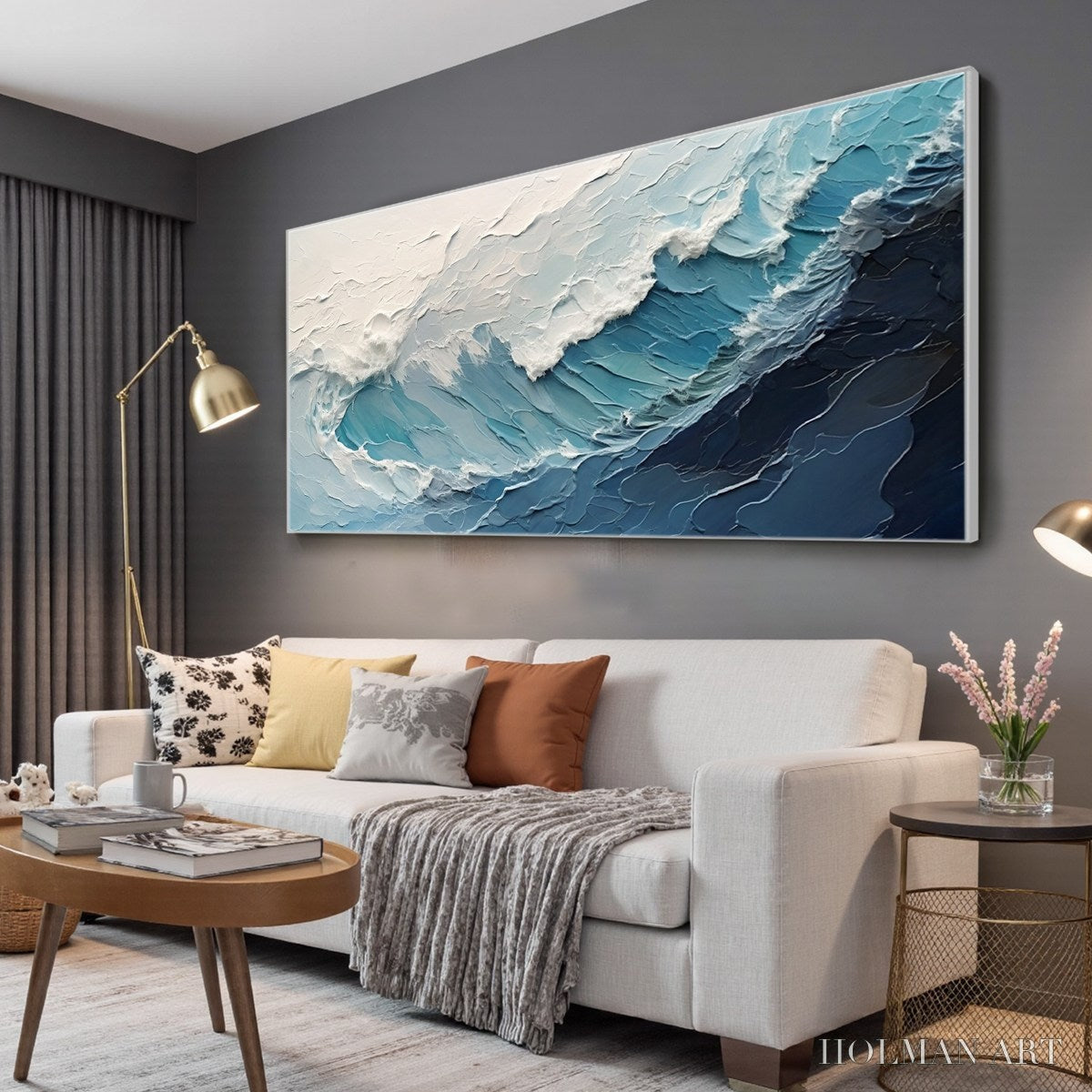 HOLMAN ART Azure Crest – Ocean Waves Abstract Impasto Oil Painting - image 4