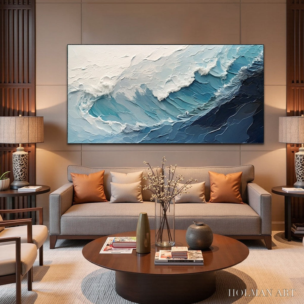 HOLMAN ART Azure Crest – Ocean Waves Abstract Impasto Oil Painting - image 5