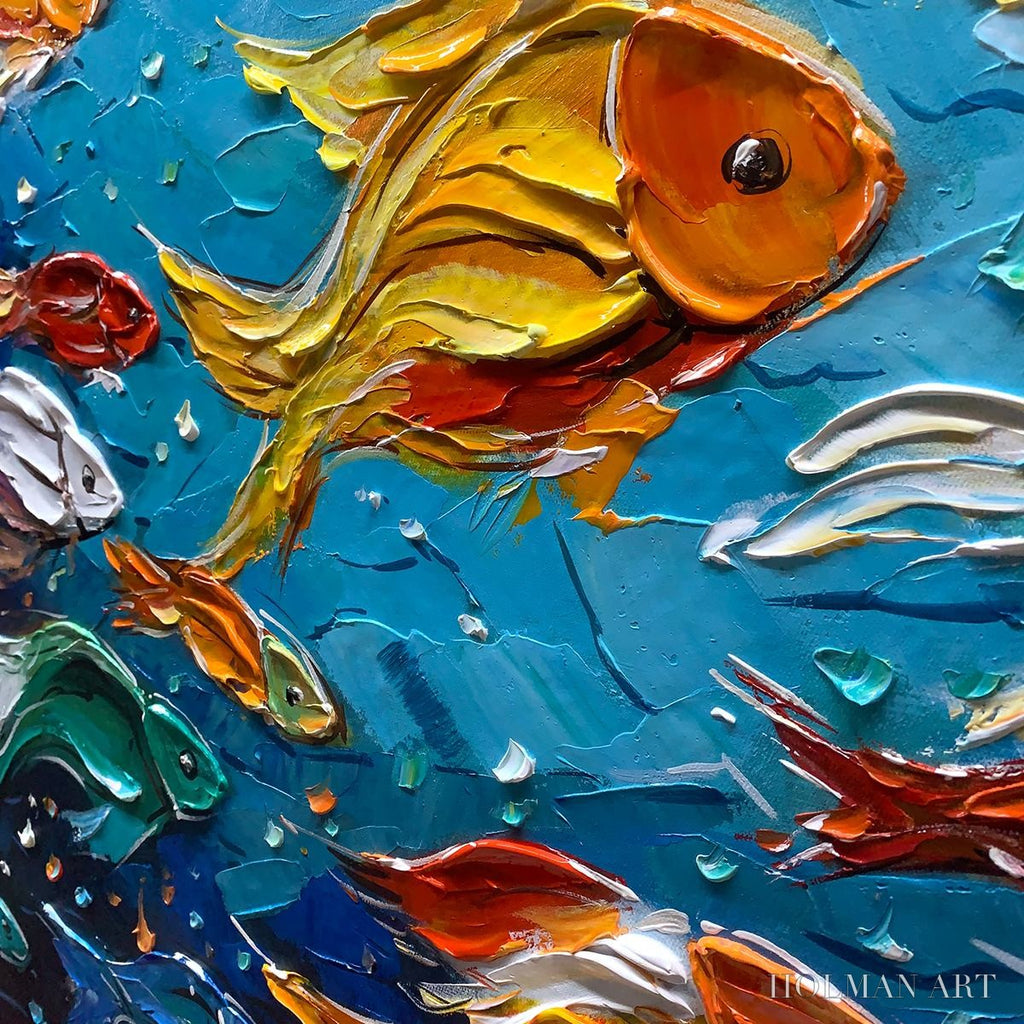 HOLMAN ART Ocean'S Jewels – Textured Impasto Colorful Fish Oil Painting - image 3