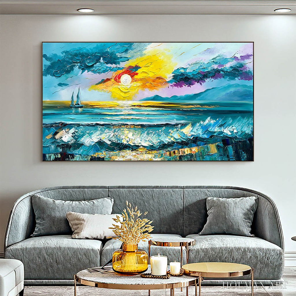 HOLMAN ART Golden Horizon – Vibrant Sunset Seascape Oil Painting - image 2