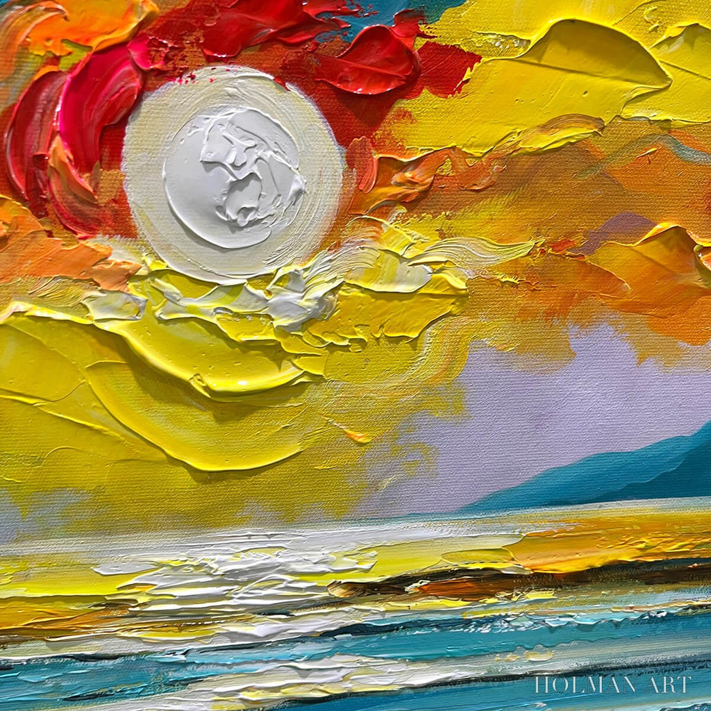 HOLMAN ART Golden Horizon – Vibrant Sunset Seascape Oil Painting - image 3