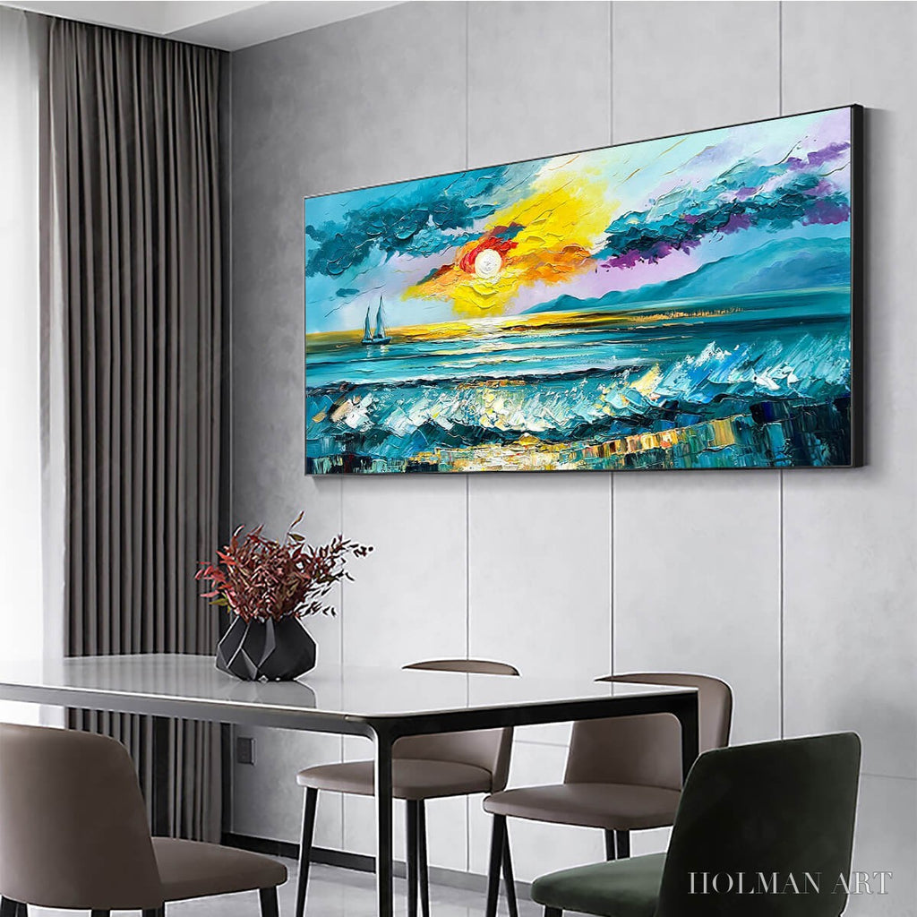 HOLMAN ART Golden Horizon – Vibrant Sunset Seascape Oil Painting - image 4