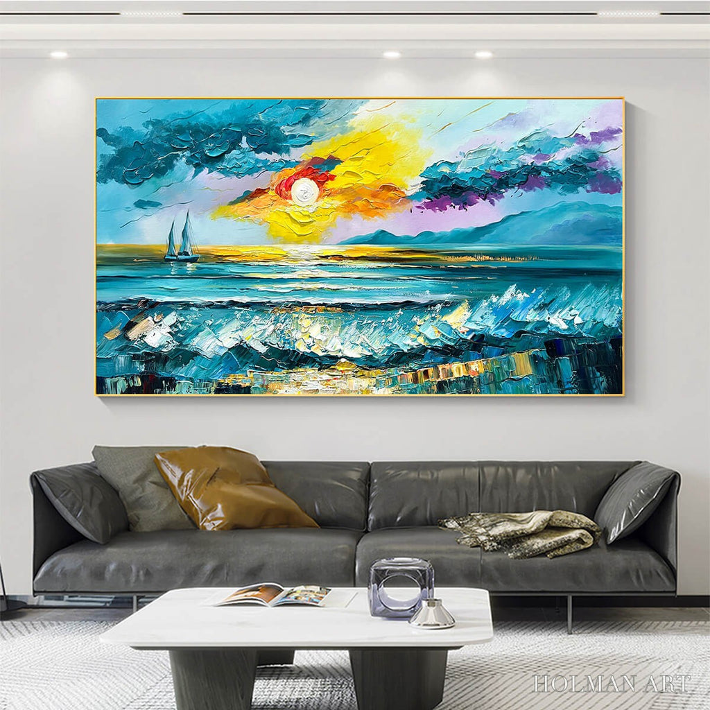 HOLMAN ART Golden Horizon – Vibrant Sunset Seascape Oil Painting - image 6