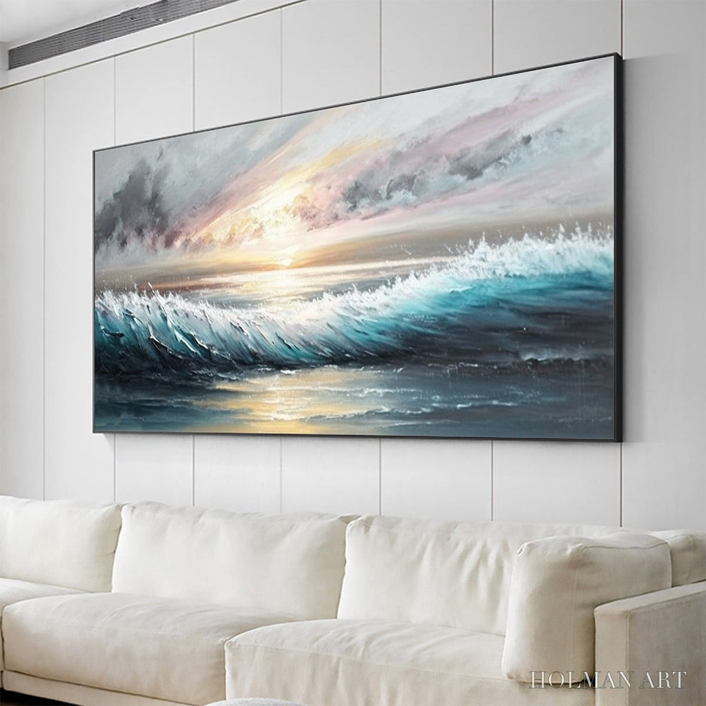 HOLMAN ART Dusk Tide – Ocean Waves Seascape Oil Painting - image 4