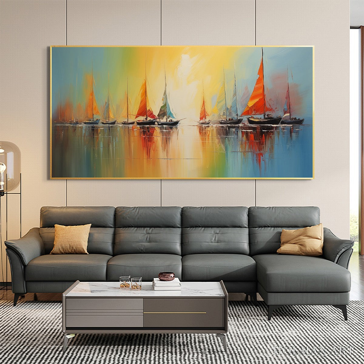 HOLMAN ART Regatta Dawn – Colorful Seascape Oil Painting - image 6