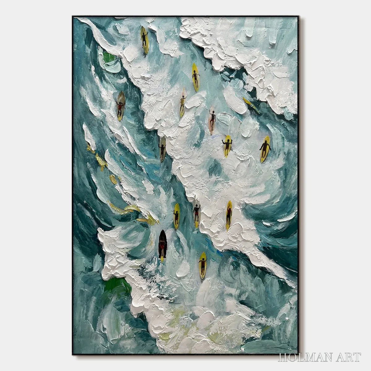 HOLMAN ART Catching the Wave – Ocean Surfers Impasto Oil Painting on Canvas - image 1