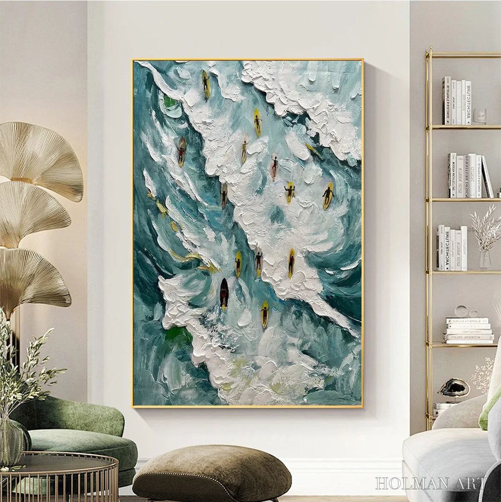 HOLMAN ART Catching the Wave – Ocean Surfers Impasto Oil Painting on Canvas - image 2