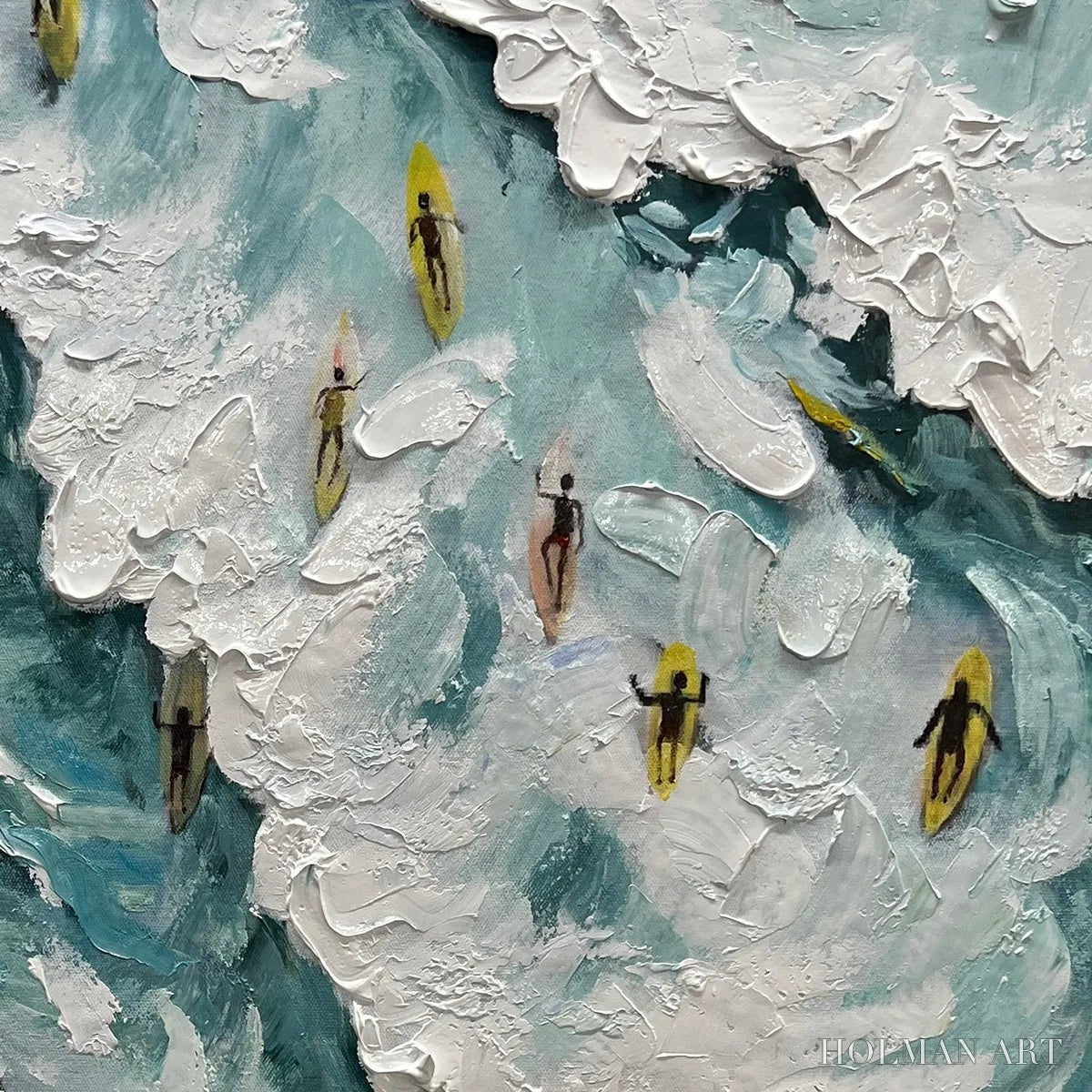 HOLMAN ART Catching the Wave – Ocean Surfers Impasto Oil Painting on Canvas - image 3