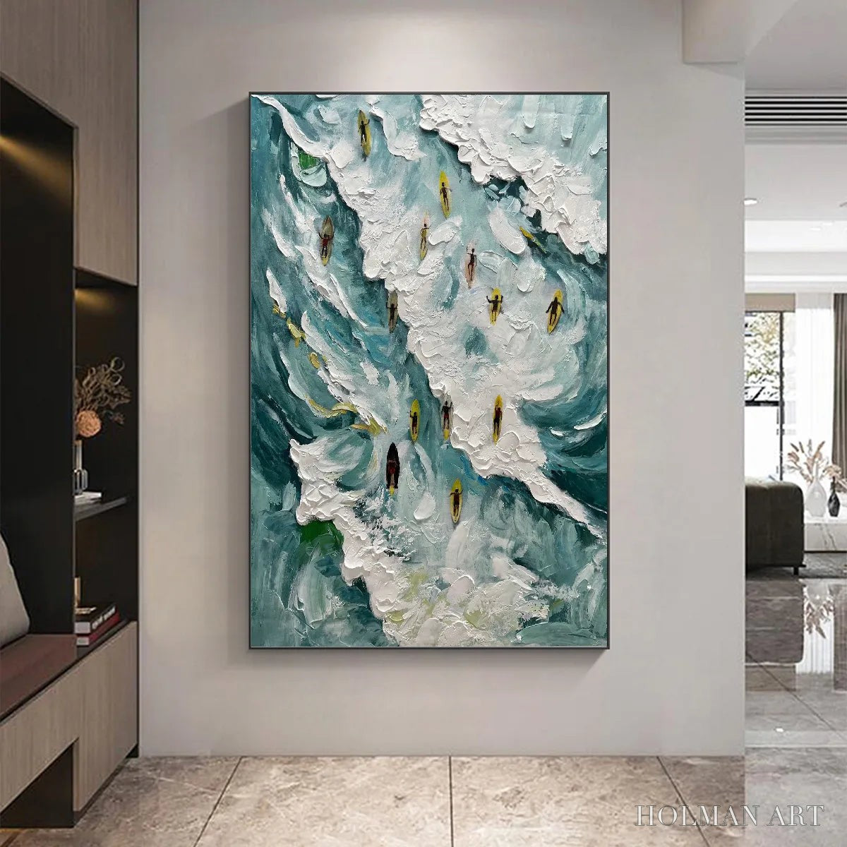 HOLMAN ART Catching the Wave – Ocean Surfers Impasto Oil Painting on Canvas - image 6