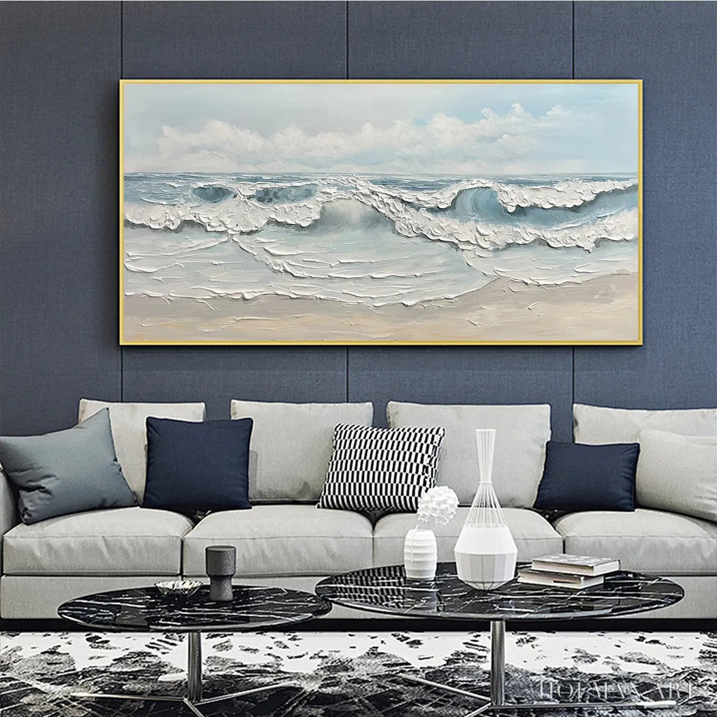 HOLMAN ART Coastal Serenity – Textured Ocean Waves Seascape Oil Painting - image 2