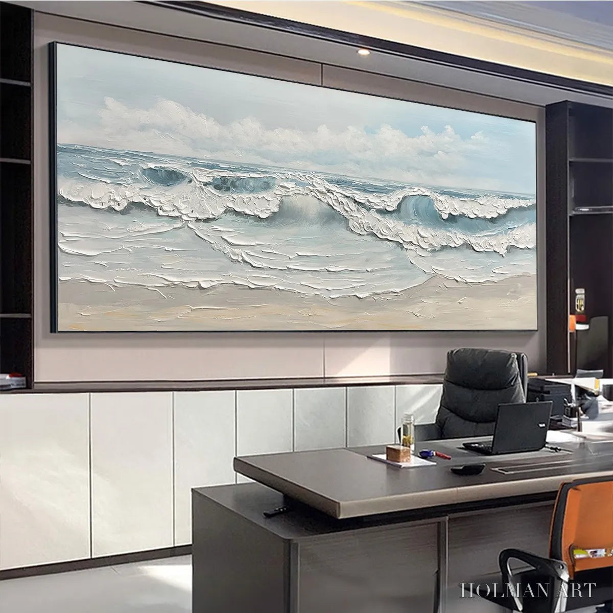 HOLMAN ART Coastal Serenity – Textured Ocean Waves Seascape Oil Painting - image 4