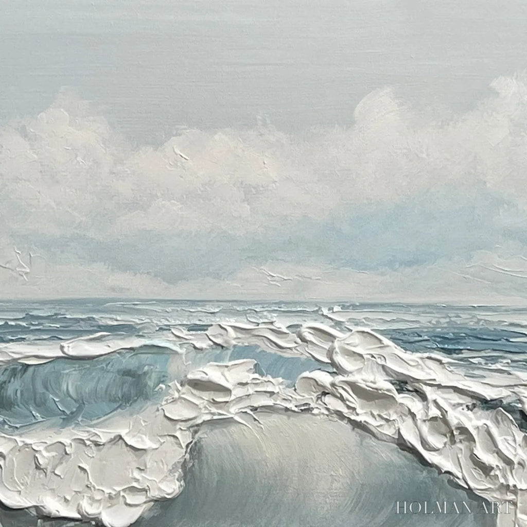 HOLMAN ART Coastal Serenity – Textured Ocean Waves Seascape Oil Painting - image 5