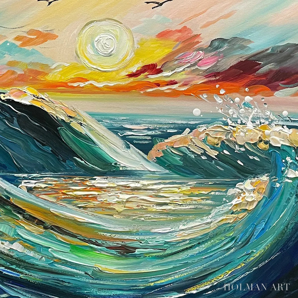 HOLMAN ART Oceanic Pulse – Hand-Textured Seascape Oil Painting with Gold Leaf Accents - image 3