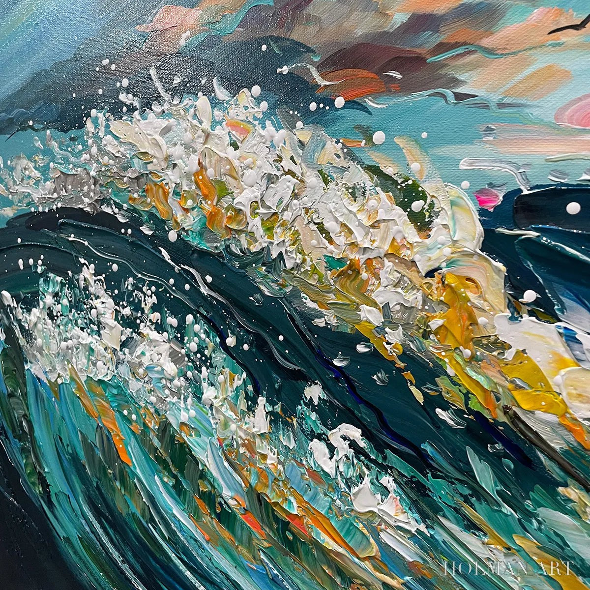 HOLMAN ART Oceanic Pulse – Hand-Textured Seascape Oil Painting with Gold Leaf Accents - image 5
