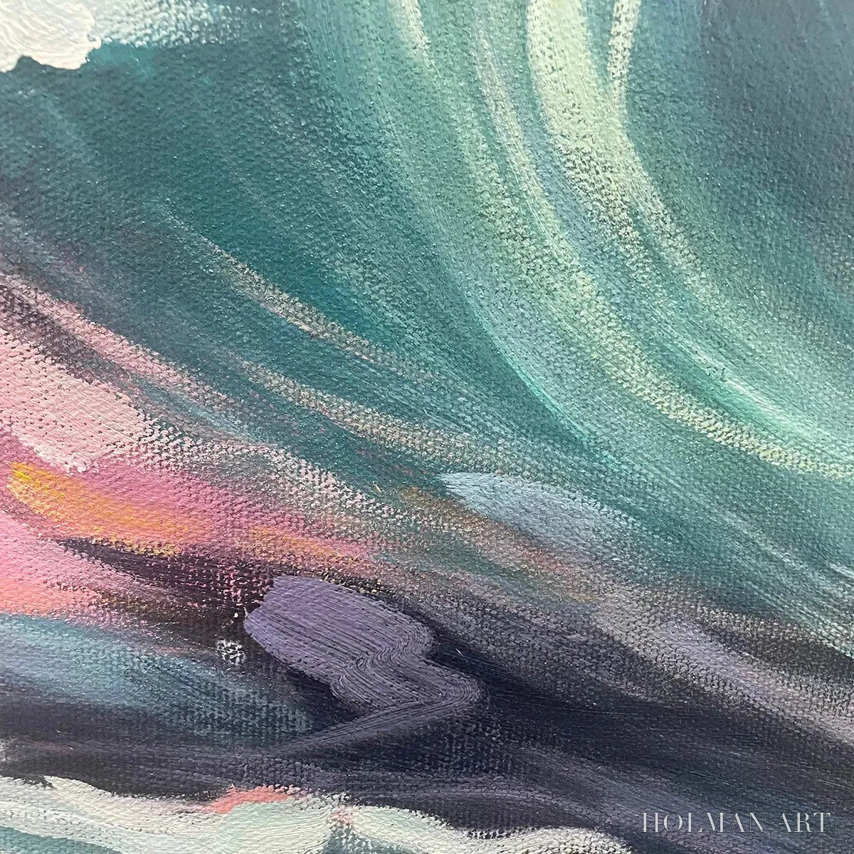 HOLMAN ART Ocean'S Embrace – Panoramic Ocean Sunset Painting in Teal and Orange - image 3