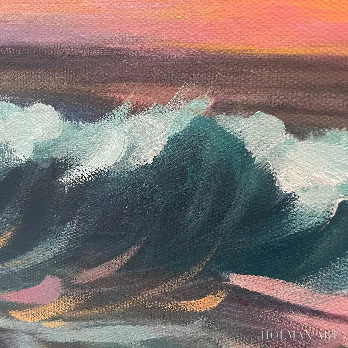 HOLMAN ART Ocean'S Embrace – Panoramic Ocean Sunset Painting in Teal and Orange - image 5